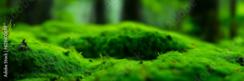 Green moss in the forest. Generative AI.