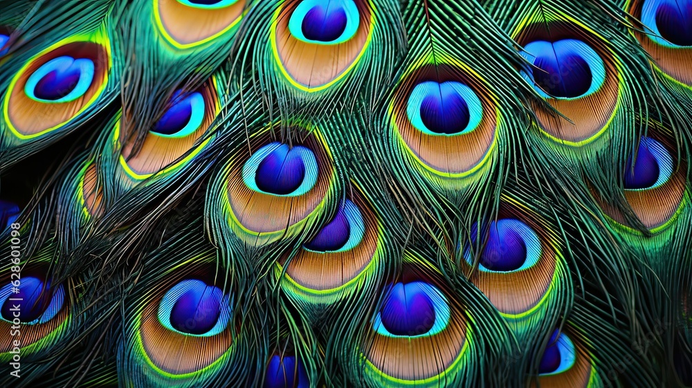 Obraz premium A close-up of a peacock feather with intricate and beautiful patterns and colors.