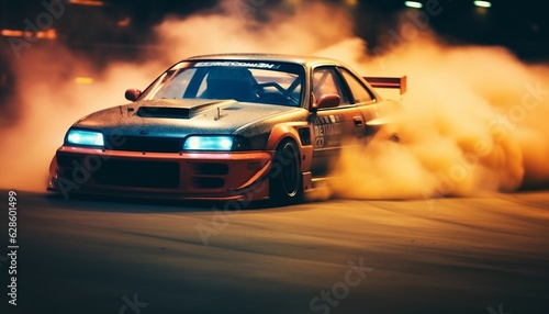 Obraz na płótnie Drifting Car with Blurred Dusty Background Generative AI