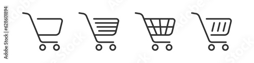 Shop cart icon. Store trolley signs. Market basket symbol. Online button to buy symbols. Supermarket icons. Black color. Vector isolated sign.