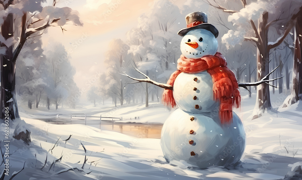 Obraz premium Snowman wallpaper - Generative AI
