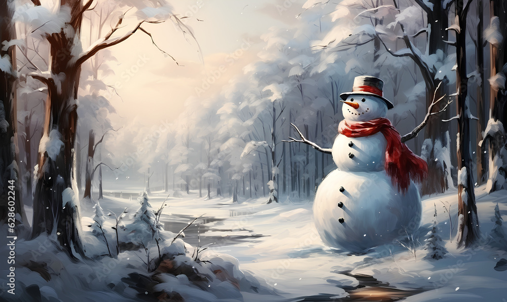 Fototapeta premium Snowman wallpaper - Generative AI