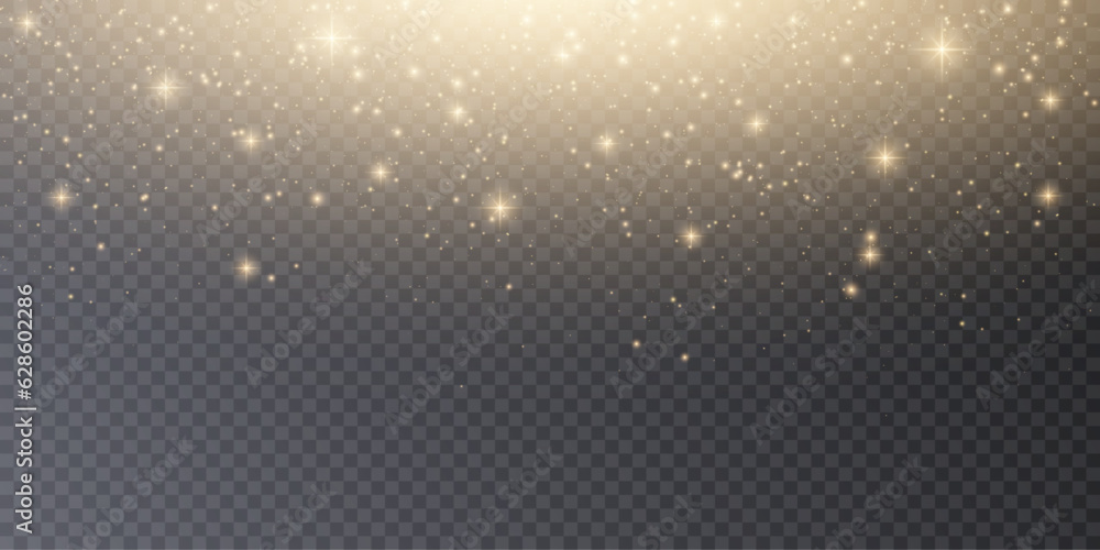 Gold dust light bokeh. Christmas glowing bokeh and glitter overlay texture for your design on a transparent background. Golden particles abstract vector background. Gold dust light bokeh. Christmas glowing bokeh and glitter overlay texture for your design on a transparent background. Golden particles abstract vector background.