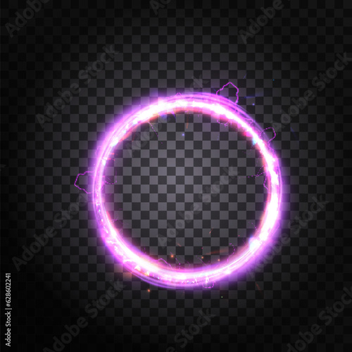 Vector glowing purple lighting circle isolated on transparent background. Abstraction. Glowing purple round frame. Vector