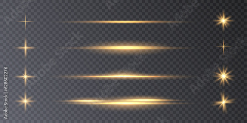 Horizontal light stripes. Lasers isolated on transparent background.