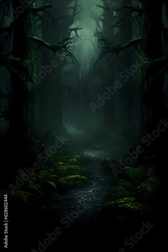 Misty forest in the night