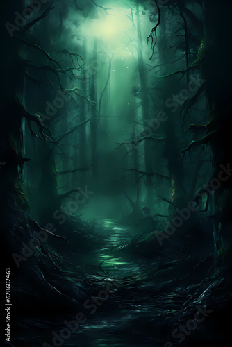 Dark forest in the night