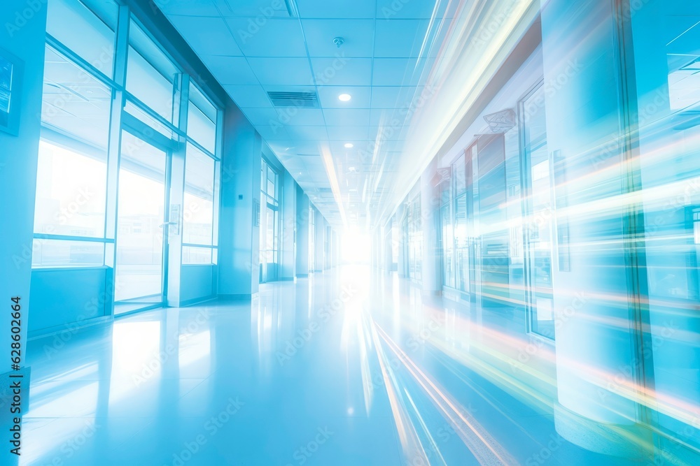 Blurred interior of hospital. Abstract medical background.
