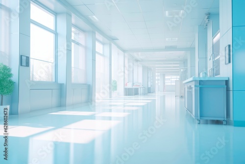 Blurred interior of hospital. Abstract medical background. © Kanisorn