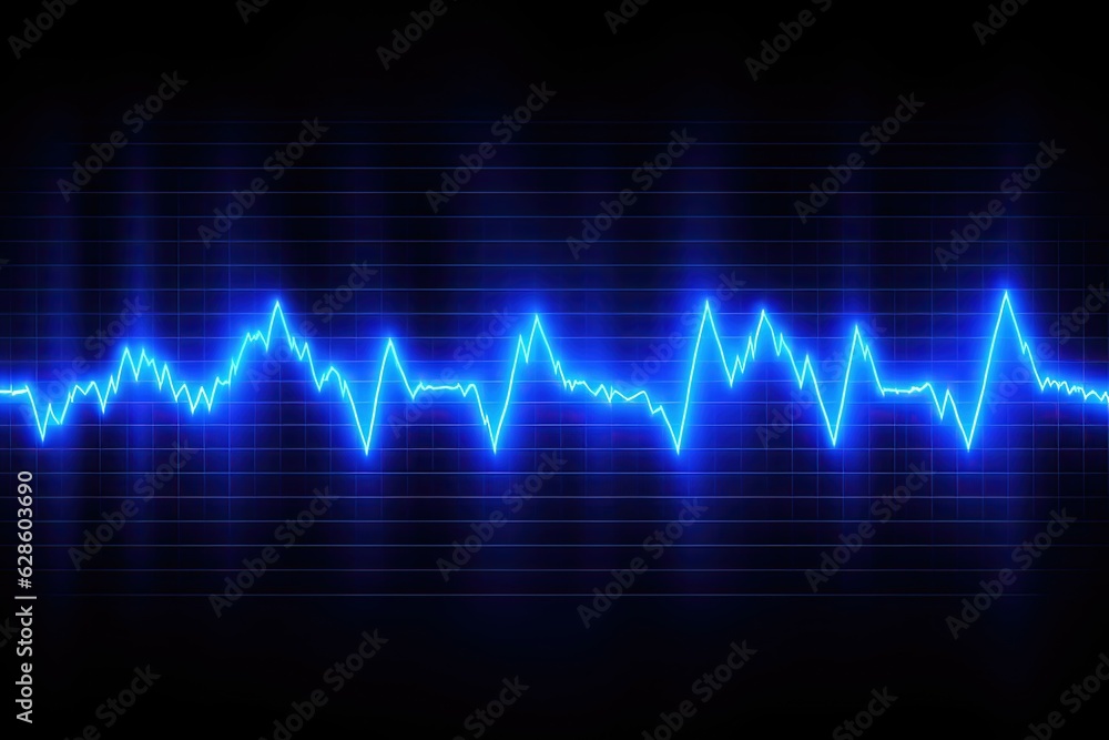 Emergency ekg monitoring. Blue glowing neon heart pulse. Heart beat. Emergency ekg monitoring. Blue glowing neon heart pulse. Heart beat.
