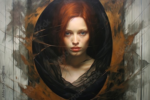 a painting of a woman with red hair