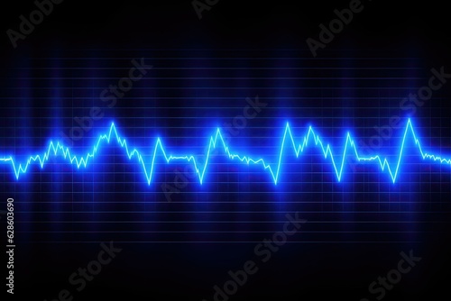 Emergency ekg monitoring. Blue glowing neon heart pulse. Heart beat.
