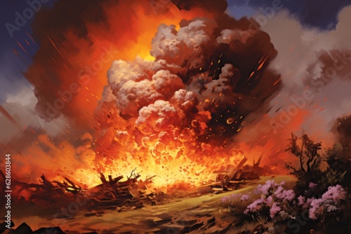 a painting of an explosion in the sky
