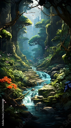 Emerald green rainforest with magical waterfall and nature scenery hd phone wallpaper ai generated