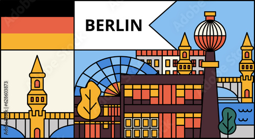 Berlin Flat Line Banner. Vector Illustration of University Germany Country Architecture.