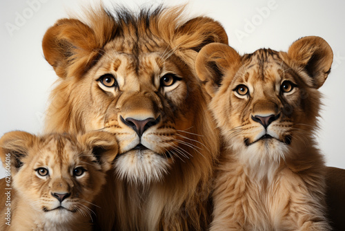 Kenya s lion family  pure white backdrop Generative AI
