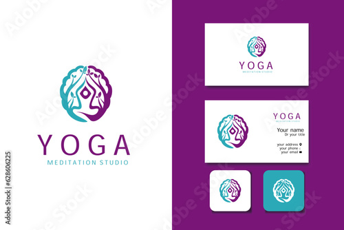 yoga meditation studio logo design vector template and business card with editable text