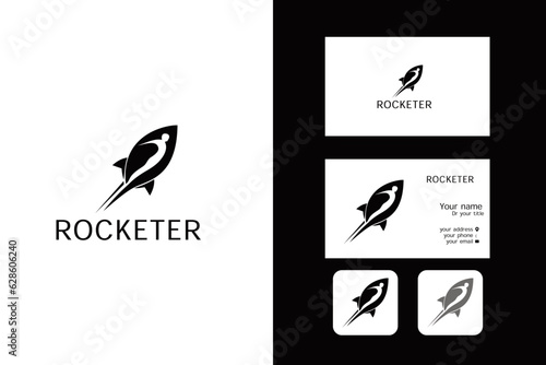 rocketer fitnes logo design vector template and business card with editable text