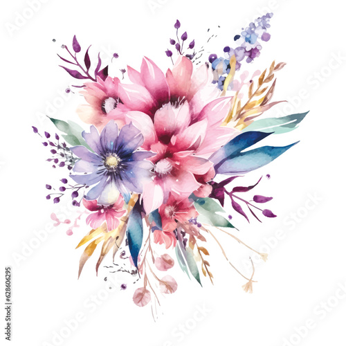 Whimsical Floral Watercolors: Fairy Arrangements on White Background © Finkha