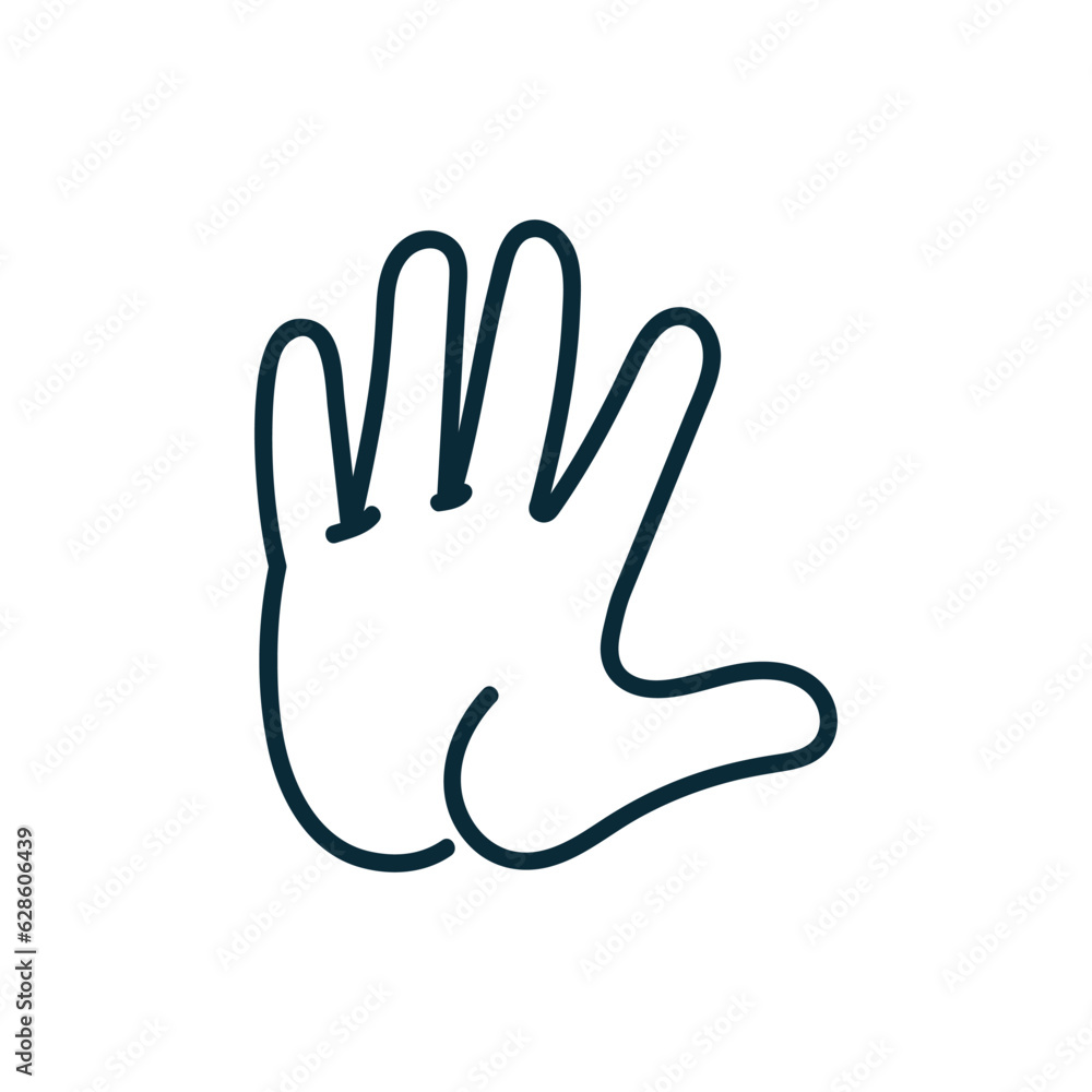 The hand of a human child. Silhouette drawn with a line in blue. The hand of a human child. Silhouette drawn with a line in blue.