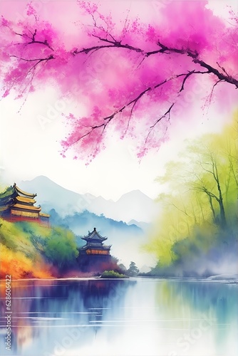 Colorful Chinese Oil Painting Landscape © AbsAI