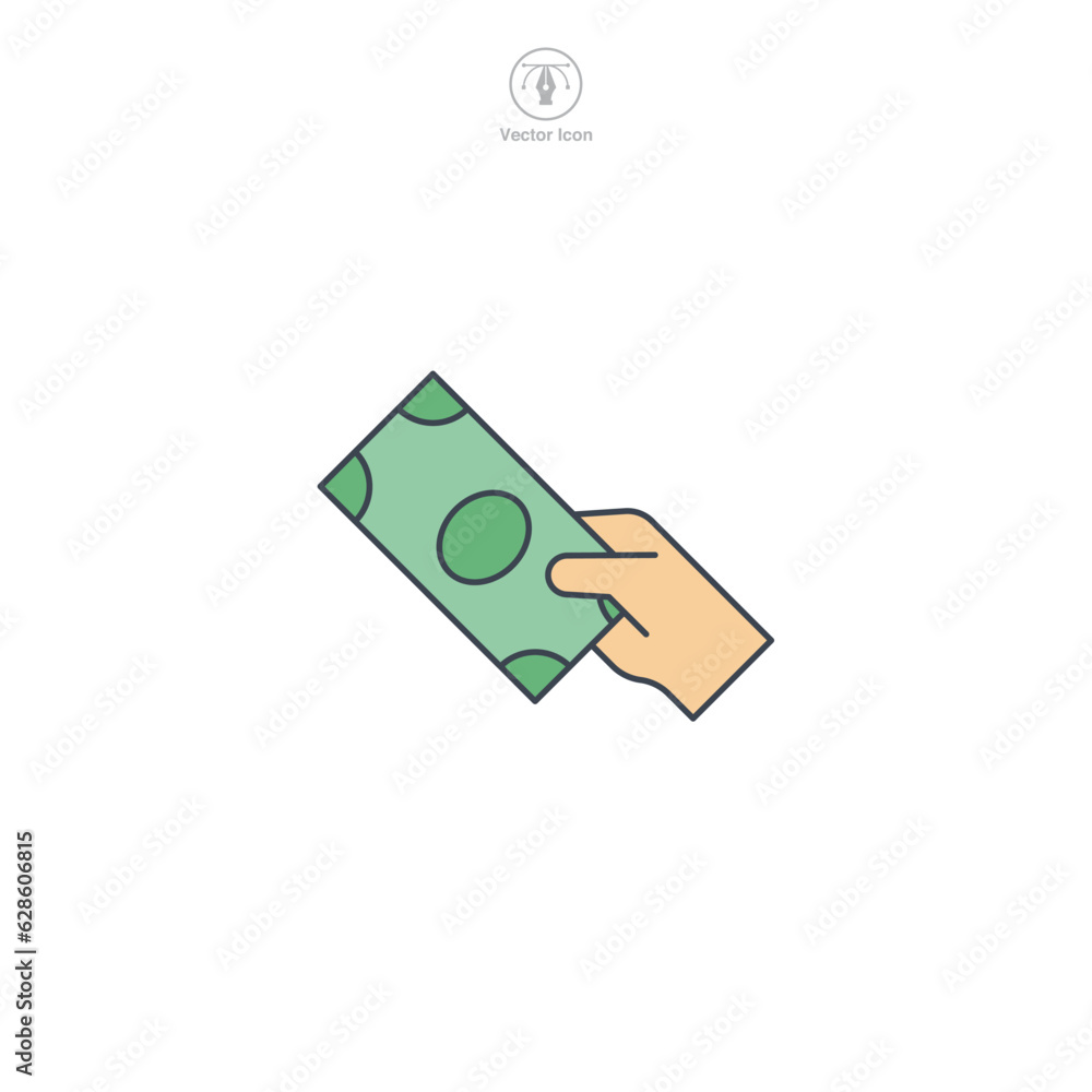 Payment with money. Cash or hand holding money icon symbol vector illustration isolated on white background