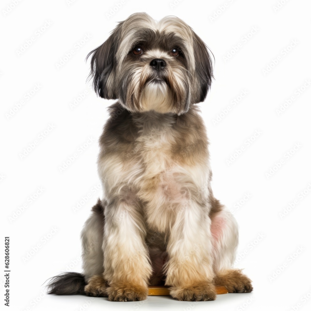 a shih tzu dog sitting on top of a wooden toy a shih tzu dog sitting on top of a wooden toy