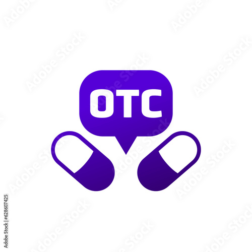 OTC drugs, pills icon on white