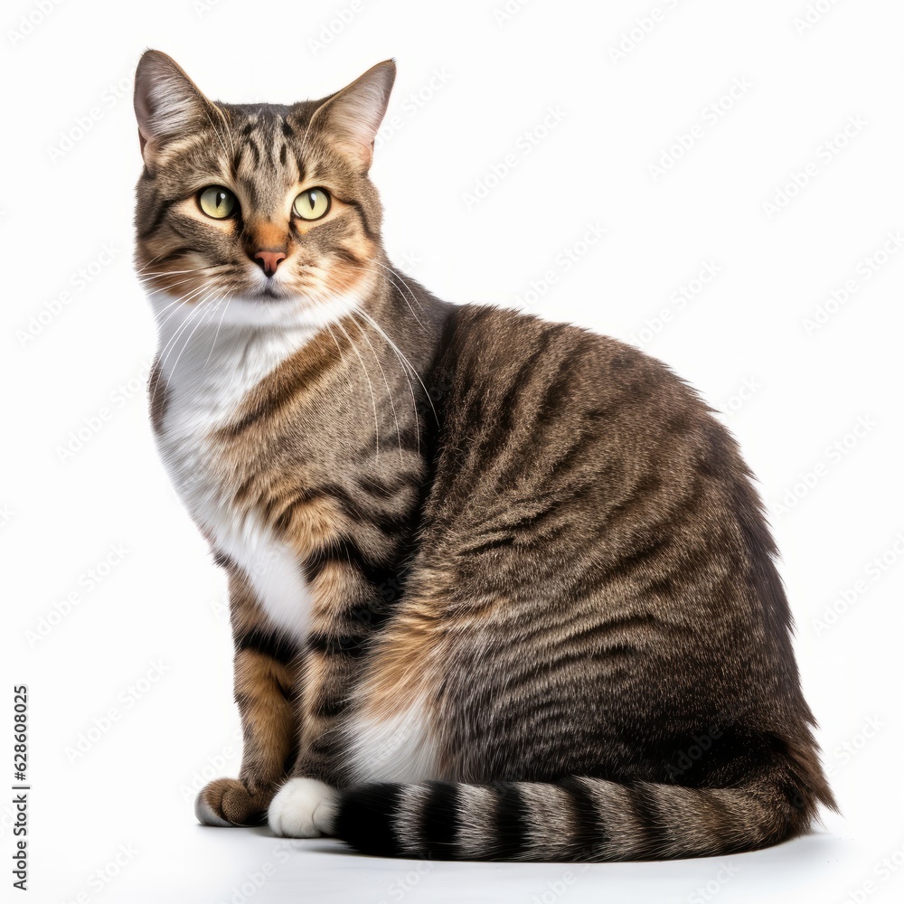 Fototapeta premium a striped tabby cat sitting on a white background