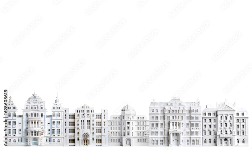 City background made of paper cut periodic buildings and modern skyscrapers with space for text. 