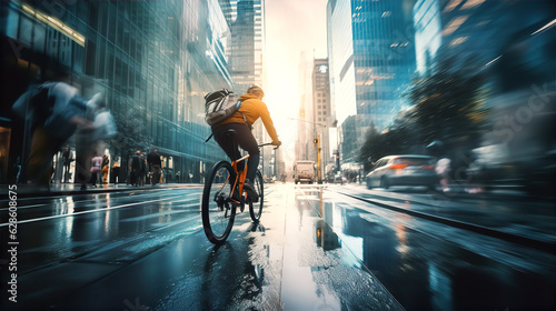 People cycling in City. Commuting, healthy life style, eco friendly transport. Multiple exposure, motion blur image