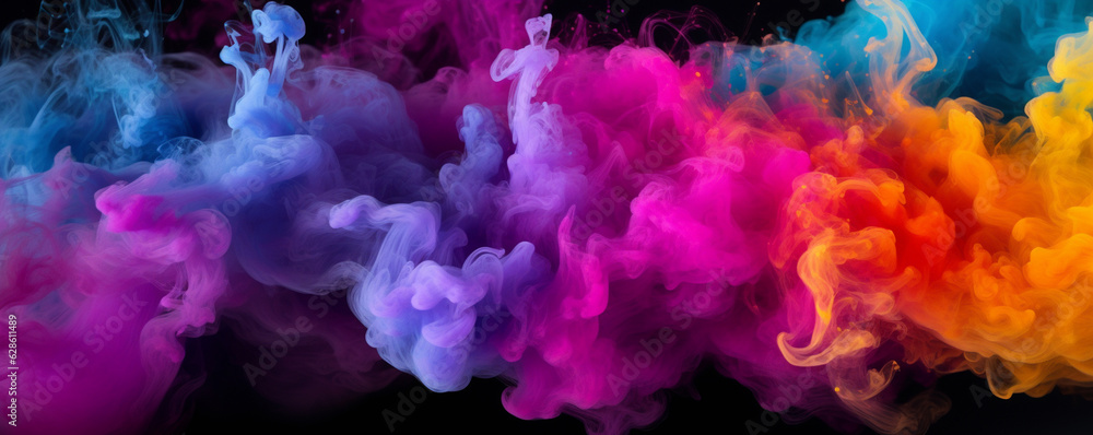 Obraz premium explosion of colorful smoke black background, made with Generative AI