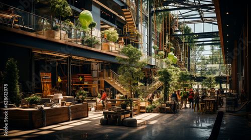 Sustainable Renovation of an Old Warehouse into a Green Community Hub. Generative AI.