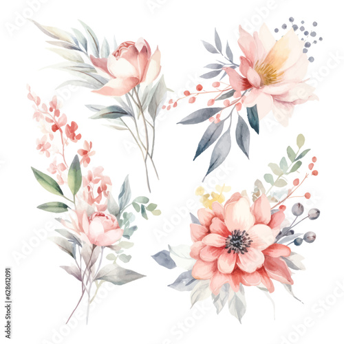 Romantic Watercolor Fairy Florals  Soft Hues on Transparent Background for Dreamy Creations  