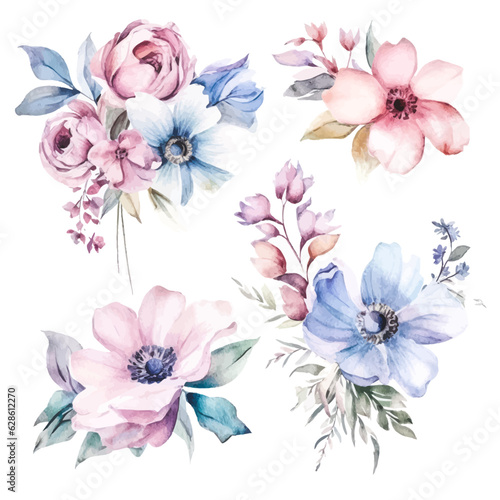 Romantic Watercolor Fairy Florals: Soft Hues on Transparent Background for Dreamy Creations 