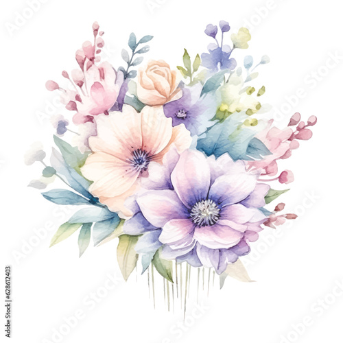 Romantic Watercolor Fairy Florals: Soft Hues on Transparent Background for Dreamy Creations   © Finkha