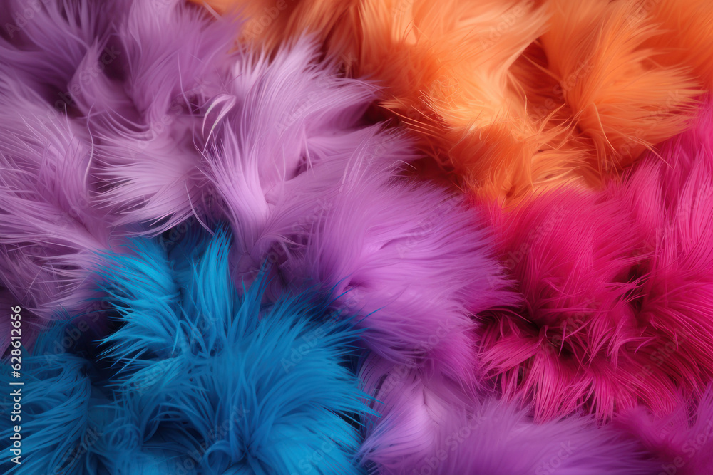 Background, texture, colorful fur. Background for the site, application. AI generative.