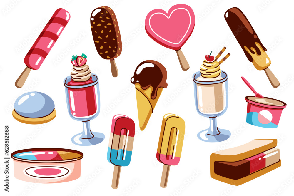 bundle of ice creams set icons vector illustration design