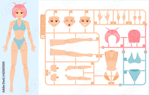 Plastic model runner with doll parts