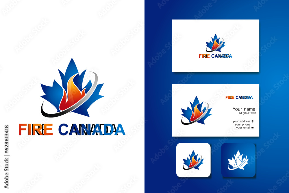 fire canada logo design vector template and business card with editable text