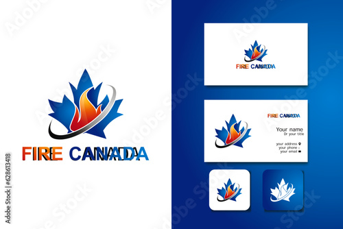 fire canada logo design vector template and business card with editable text