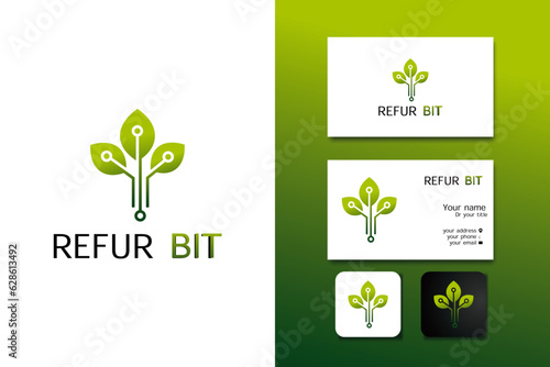 refurbit logo design vector template and business card with editable text