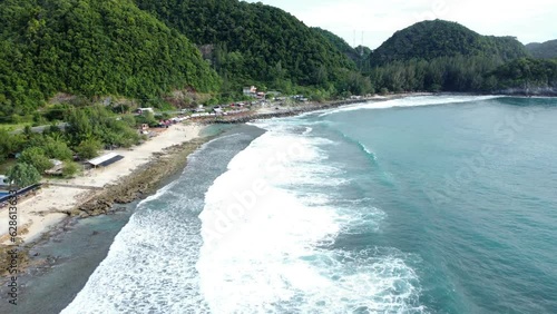 Aerial view of beautiful Lhoknga beach for tourism, Aceh province, Indonesia photo