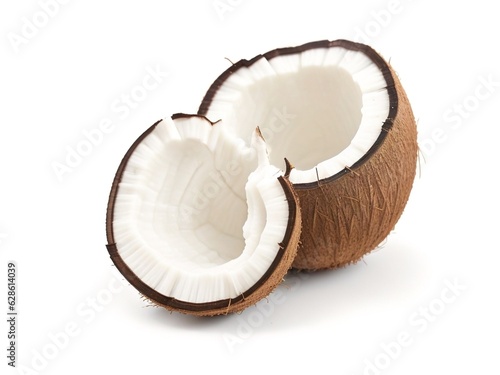 Broken coconut isolated on white
