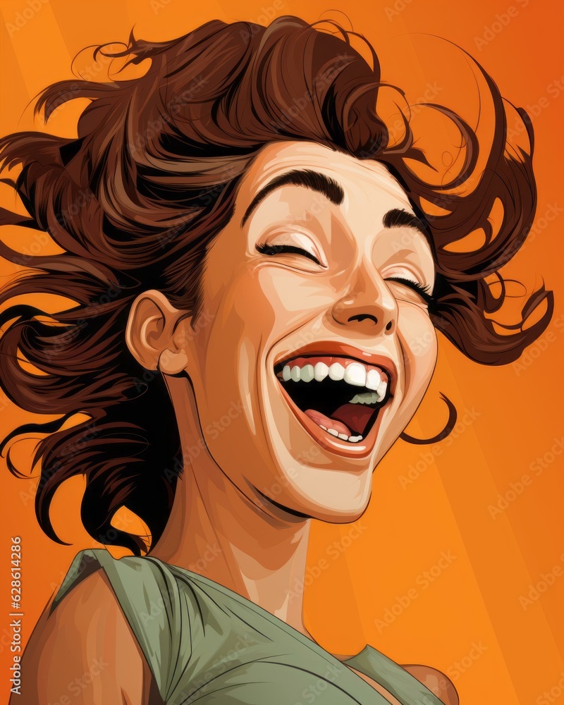 a woman laughing with her hair blowing in the wind
