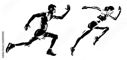 Runner silhouette.Marathon run. Jogging ink drawings