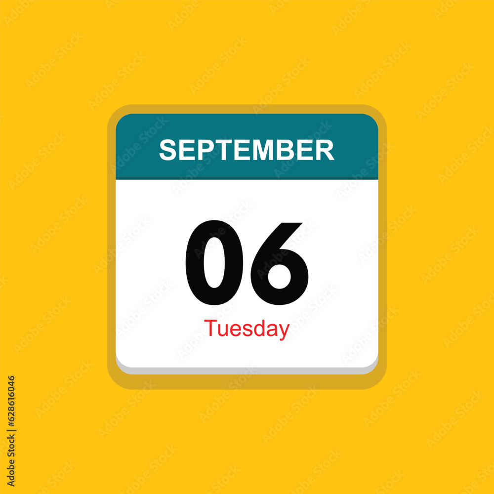 tuesday 06 september icon with yellow background, calender icon