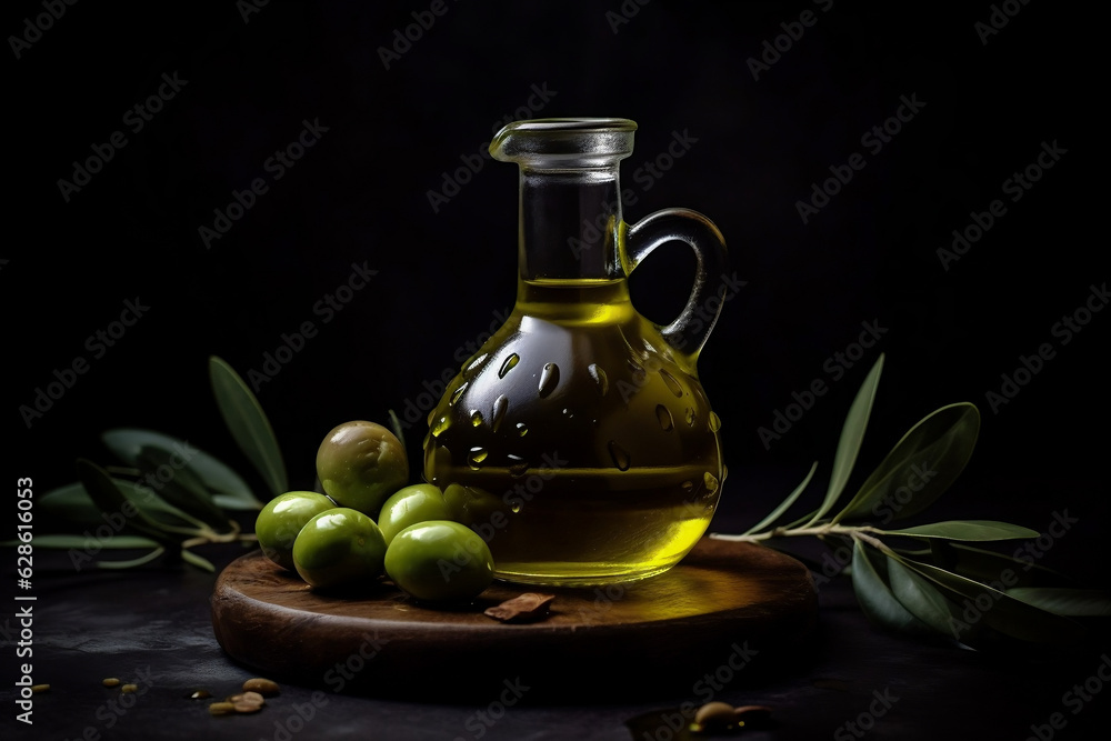 Golden Elixir: Olive Oil Isolated on Black Background - Premium Stock Image for Sale Golden Elixir: Olive Oil Isolated on Black Background - Premium Stock Image for Sale