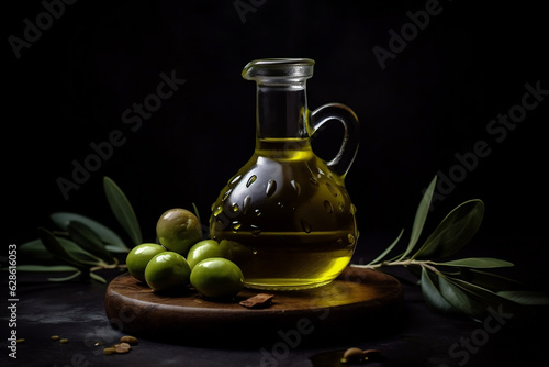 Golden Elixir: Olive Oil Isolated on Black Background - Premium Stock Image for Sale
