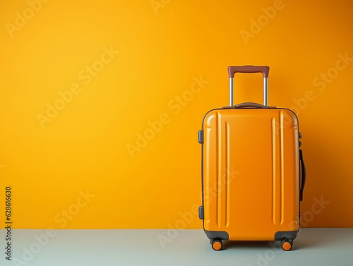 suitcase for travel on yellow background. Generative ai